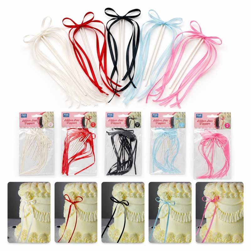 Toppers Nœuds Satinés PME pour Gâteau – Lot de 8