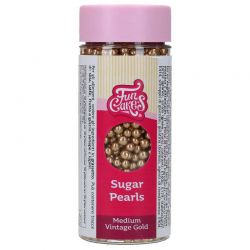FunCakes Sugar Pearls Medium Vintage Gold 80 g – Perles de sucre dorées comestibles pour une décoration élégante