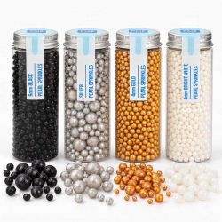 Perles comestibles brillantes – Blanc, Or, Argent et Noir – 4 mm, 6 mm, 8 mm et tailles mixtes