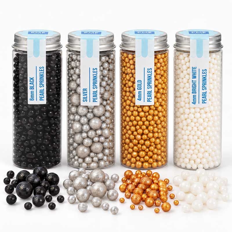 Perles comestibles brillantes – Blanc, Or, Argent et Noir – 4 mm, 6 mm, 8 mm et tailles mixtes