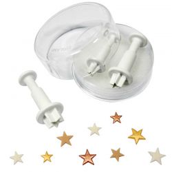 Emporte-pièces à Piston Fantaisie Étoile – Lot de 3 Découpoirs Éjecteurs Mini, Moyen & Grand pour Pâte à Sucre, Gumpaste et Mass