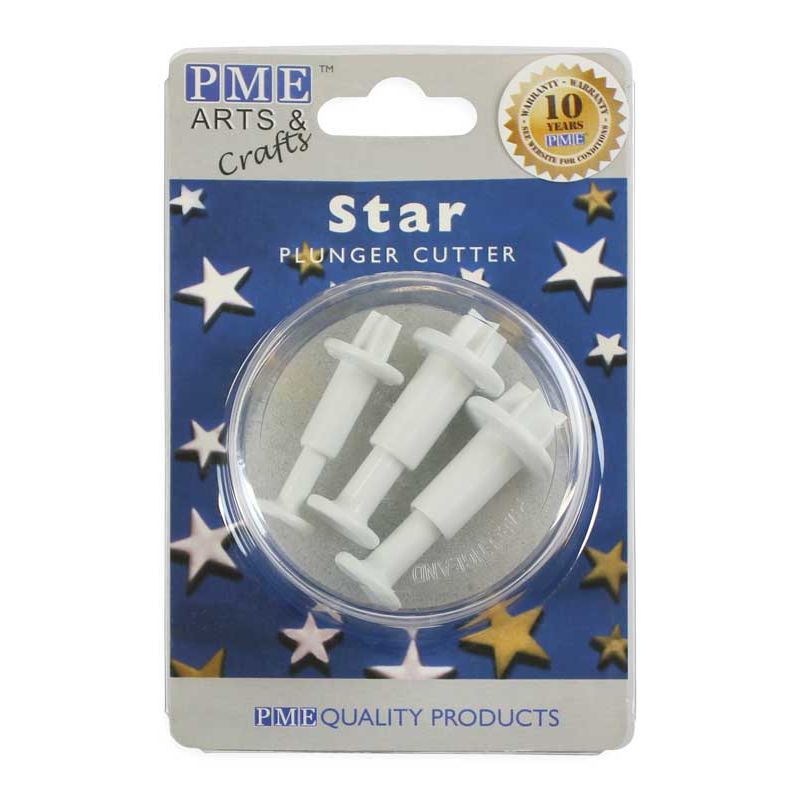 Emporte-pièces à Piston Fantaisie Étoile – Lot de 3 Découpoirs Éjecteurs Mini, Moyen & Grand pour Pâte à Sucre, Gumpaste et Mass