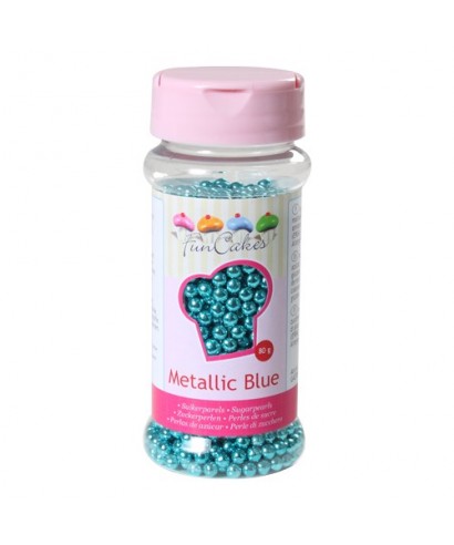 Perle de Sucre Bleu métallique 80g FunCakes Perle de Sucre Bleu métallique 80g FunCakes