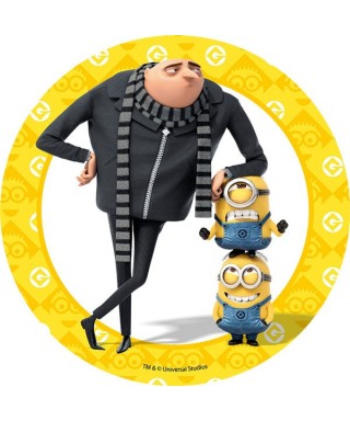 Disque en pâte à sucre de Gru accoudé sur Bob et Stuart