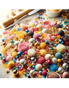 Perles, sucre coloré et confettis